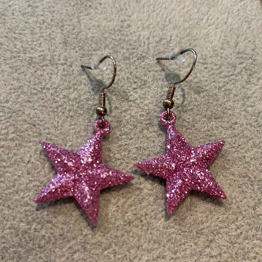6 for $10 Pink Glitter Star Earrings